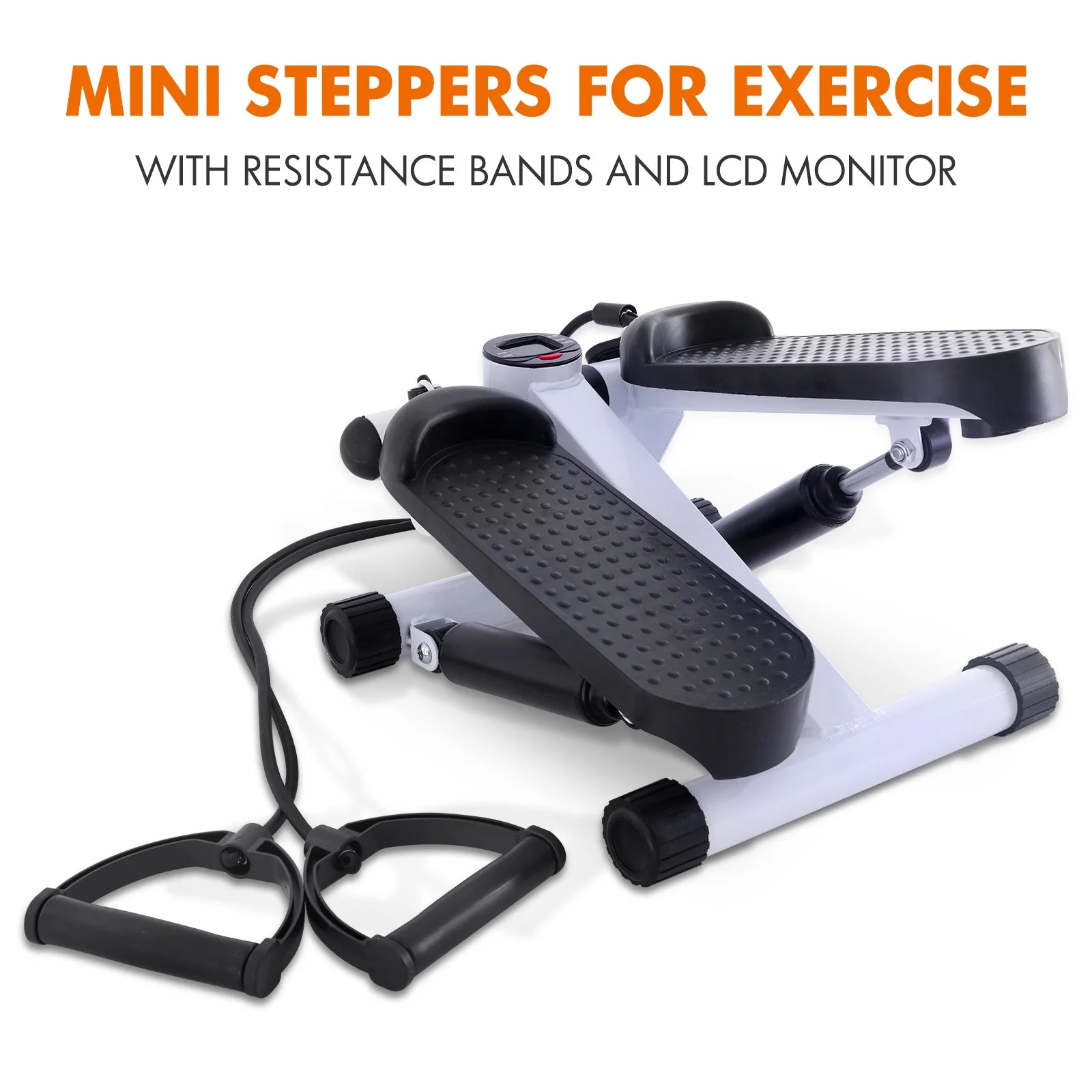 Steppers for Exercise, Stair Stepper with Resistance Bands, Mini Stepper Health & Fitness Stepper with LCD Monitor White