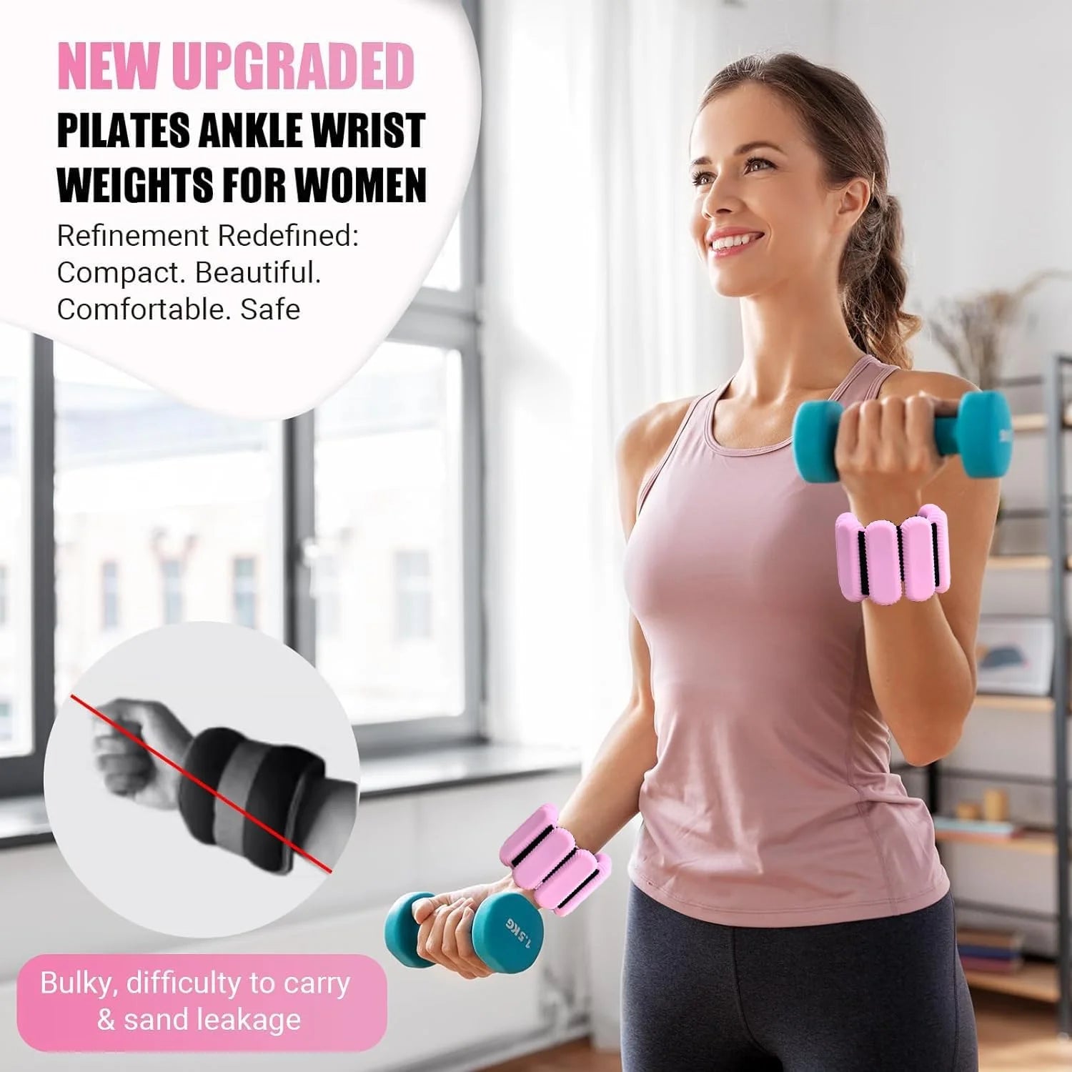 Pilates Wrist & Ankle Weights for Women, Wearable Strong Arm & Leg Weights Set of 2(1Lbs Each), Adjustable Ankle Weights for Walking, Yoga, Dance, Barre,Gym